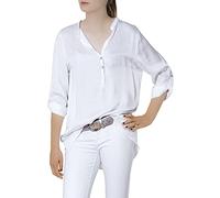 Caspar BLU003 lässig Elegante Damen Satin Hemdbluse (40, Weiss)