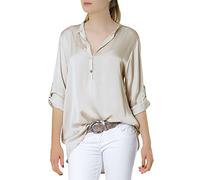 Caspar BLU003 lässig Elegante Damen Satin Hemdbluse, Farbe:beige, Größe:40