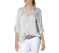 Caspar BLU003 lässig Elegante Damen Satin Hemdbluse, Farbe:hellgrau, Größe:42