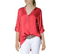 Caspar BLU003 lässig Elegante Damen Satin Hemdbluse, Farbe:rot, Größe:38