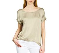 Caspar BLU017 leichte Elegante Damen Seidenglanz Kurzarm Sommer Shirtbluse, Farbe:beige, Größe:L/XL