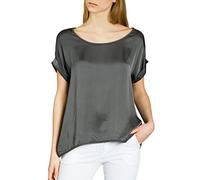 Caspar BLU017 leichte Elegante Damen Seidenglanz Kurzarm Sommer Shirtbluse, Farbe:dunkelgrau, Größe:L/XL