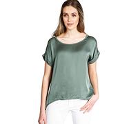 Caspar BLU017 leichte Elegante Damen Seidenglanz Kurzarm Sommer Shirtbluse, Farbe:Oliv grün, Größe:L/XL