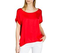 Caspar BLU017 leichte Elegante Damen Seidenglanz Kurzarm Sommer Shirtbluse, Farbe:rot, Größe:M/L