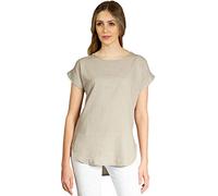 Caspar BLU021 Damen Kurzarm Sommer Shirtbluse aus angenehmer Leinen Viskose Mischung, Farbe:Taupe, Größe:42