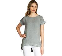 Caspar BLU022 Elegante Damen Kurzarm Sommer Shirtbluse aus Leinen mit Paillettensaum, Farbe:grau, Größe:40