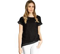 Caspar BLU022 Elegante Damen Kurzarm Sommer Shirtbluse aus Leinen mit Paillettensaum, Farbe:schwarz, Größe:40