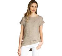 Caspar BLU022 Elegante Damen Kurzarm Sommer Shirtbluse aus Leinen mit Paillettensaum, Farbe:Taupe, Größe:42