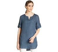 Caspar BLU023 Lange Elegante Damen Halbarm Sommer Leinen Longbluse, Farbe:Jeans blau, Größe:40
