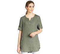 Caspar BLU023 Lange Elegante Damen Halbarm Sommer Leinen Longbluse, Farbe:Oliv grün, Größe:42