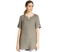 Caspar BLU023 Lange Elegante Damen Halbarm Sommer Leinen Longbluse, Farbe:Taupe, Größe:38
