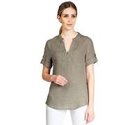 Caspar BLU024 Elegante Damen Halbarm Sommer Shirtbluse aus Leinen mit V-Ausschnitt, Farbe:Taupe, Größe:36