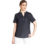 Caspar BLU025 Elegante Damen Halbarm Sommer Shirtbluse aus Leinen mit V-Ausschnitt, Farbe:dunkelblau, Größe:40