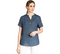 Caspar BLU025 Elegante Damen Halbarm Sommer Shirtbluse aus Leinen mit V-Ausschnitt, Farbe:Jeans blau, Größe:36