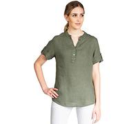 Caspar BLU025 Elegante Damen Halbarm Sommer Shirtbluse aus Leinen mit V-Ausschnitt, Farbe:Oliv grün, Größe:44
