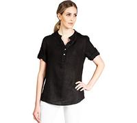 Caspar BLU025 Elegante Damen Halbarm Sommer Shirtbluse aus Leinen mit V-Ausschnitt, Farbe:schwarz, Größe:44