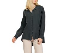 Caspar BLU028 Damen Musselin Bluse 100% Baumwolle | Oversized Hemdbluse Langarm | Luftige Musselinbluse Frühling Sommer | Lockere Baumwollbluse Casual & Büro Made in Italy, Farbe:dunkelgrau, Größe:44