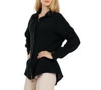 Caspar BLU028 Damen Musselin Bluse 100% Baumwolle | Oversized Hemdbluse Langarm | Luftige Musselinbluse Frühling Sommer | Lockere Baumwollbluse Casual & Büro Made in Italy, Farbe:schwarz, Größe:36
