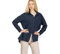 Caspar BLU028 Damen Musselin Bluse 100% Baumwolle | Oversized Hemdbluse Langarm | Luftige Musselinbluse Frühling Sommer | Lockere Baumwollbluse Casual & Büro Made in Italy, Farbe:dunkelblau, Größe:36