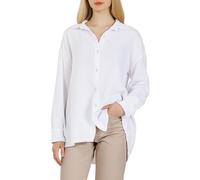 Caspar BLU028 Damen Musselin Bluse 100% Baumwolle | Oversized Hemdbluse Langarm | Luftige Musselinbluse Frühling Sommer | Lockere Baumwollbluse Casual & Büro Made in Italy, Farbe:weiß, Größe:44