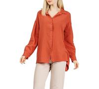 Caspar BLU028 Damen Musselin Bluse 100% Baumwolle | Oversized Hemdbluse Langarm | Luftige Musselinbluse Frühling Sommer | Lockere Baumwollbluse Casual & Büro Made in Italy, Farbe:terrakotta, Größe:44