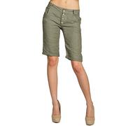 Caspar BST007 Damen Leinen Chino Shorts, Farbe:Oliv grün, Größe:M - DE38 UK10 IT42 ES40 US8