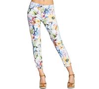 Caspar Damen 7/8 Sommer Hose mit Blumen Muster/Lilien/Flower Print - KHS021, Farbe:Weiss, Größe:M - DE38 UK10 IT42 ES40 US8