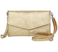 Caspar Elegante Leder Clutch Abendtasche aus samtweichem Nappaleder Damen Umhängetasche - PREMIUM LINE - Modell No.322 - Made in Italy, Farbe:gold metallic, Accessoires:One Size
