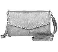 Caspar Elegante Leder Clutch Abendtasche aus samtweichem Nappaleder Damen Umhängetasche - PREMIUM LINE - Modell No.322 - Made in Italy, Farbe:dunkelsilber metallic, Accessoires:One Size