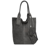 Caspar große Wildleder Shopper Schultertasche XL Damen Handtasche aus Leder mit stylischer Metallkette & kleiner Zusatztasche - CLASSIC LINE - Modell No.828 - Made in Italy, Farbe:dunkelgrau