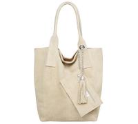 Caspar große Wildleder Shopper Schultertasche XL Damen Handtasche aus Leder mit stylischer Metallkette & kleiner Zusatztasche - CLASSIC LINE - Modell No.828 - Made in Italy, Farbe:hell beige