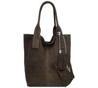 Caspar große Wildleder Shopper Schultertasche XL Damen Handtasche aus Leder mit stylischer Metallkette & kleiner Zusatztasche - CLASSIC LINE - Modell No.828, Farbe:dunkelbraun