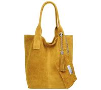 Caspar große Wildleder Shopper Schultertasche XL Damen Handtasche aus Leder mit stylischer Metallkette & kleiner Zusatztasche - CLASSIC LINE - Modell No.828 - Made in Italy, Farbe:curry