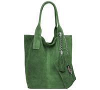 Caspar große Wildleder Shopper Schultertasche XL Damen Handtasche aus Leder mit stylischer Metallkette & kleiner Zusatztasche - CLASSIC LINE - Modell No.828 - Made in Italy, Farbe:olivgrün