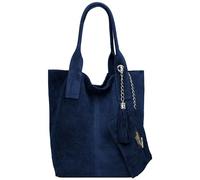 Caspar große Wildleder Shopper Schultertasche XL Damen Handtasche aus Leder mit stylischer Metallkette & kleiner Zusatztasche - CLASSIC LINE - Modell No.828 - Made in Italy, Farbe:dunkelblau