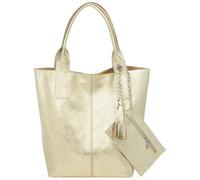 Caspar große Wildleder Shopper Schultertasche XL Damen Handtasche aus Leder mit stylischer Metallkette & kleiner Zusatztasche - CLASSIC LINE - Modell No.828 - Made in Italy, Farbe:gold metallic