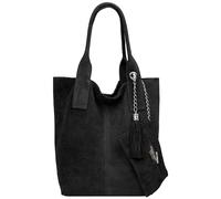 Caspar große Wildleder Shopper Schultertasche XL Damen Handtasche aus Leder mit stylischer Metallkette & kleiner Zusatztasche - CLASSIC LINE - Modell No.828 - Made in Italy, Farbe:schwarz