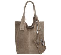Caspar große Wildleder Shopper Schultertasche XL Damen Handtasche aus Leder mit stylischer Metallkette & kleiner Zusatztasche - CLASSIC LINE - Modell No.828 - Made in Italy, Farbe:taupe