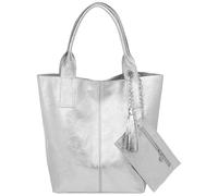 Caspar große Wildleder Shopper Schultertasche XL Damen Handtasche aus Leder mit stylischer Metallkette & kleiner Zusatztasche - CLASSIC LINE - Modell No.828 - Made in Italy, Farbe:silber metallic