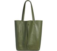 Caspar Großer Damen Leder Shopper Schultertasche mit Sicherheitsfach - CLASSIC LINE - Modell No.780 - Made in Italy, Farbe:olivgrün, Accessoires:One Size