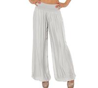 Caspar KHS010 Damen Elegante Lange Marlene Hose Hosenrock mit Seidenanteil und hohem Stretch Bund, Farbe:hellgrau, Mode Größe:M-L