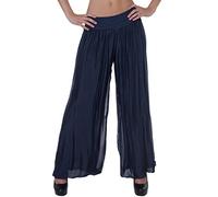 Caspar KHS010 Damen Elegante Lange Marlene Hose Hosenrock mit Seidenanteil und hohem Stretch Bund, Farbe:dunkelblau, Mode Größe:XS-S