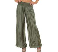 Caspar KHS010 Damen Elegante Lange Marlene Hose Hosenrock mit Seidenanteil und hohem Stretch Bund, Farbe:Oliv grün, Größe:S-M