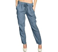 Caspar KHS045 leichte Damen Casual Sommer Freizeit Hose Leinenhose, Farbe:blau, Größe:L - DE40 UK12 IT44 ES42 US10