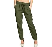 Caspar KHS045 leichte Damen Casual Sommer Freizeit Hose Leinenhose, Farbe:Khaki, Größe:S - DE36 UK8 IT40 ES38 US6
