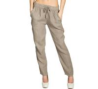 Caspar KHS045 leichte Damen Casual Sommer Freizeit Hose Leinenhose, Farbe:Taupe, Größe:L - DE40 UK12 IT44 ES42 US10