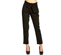 Caspar KHS048 stylish Elegante leichte Damen Sommer Baumwoll Paperbag Hose, Farbe:schwarz, Größe:M - DE38 UK10 IT42 ES40 US8