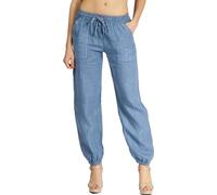 Caspar KHS051 Elegante Damen Casual Sommer Leinenhose, Farbe:blau, Größe:44