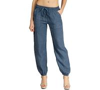 Caspar KHS051 Elegante Damen Casual Sommer Leinenhose, Farbe:Jeans blau, Größe:44