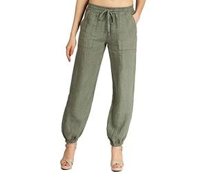 Caspar KHS051 Elegante Damen Casual Sommer Leinenhose, Farbe:Oliv grün, Größe:38